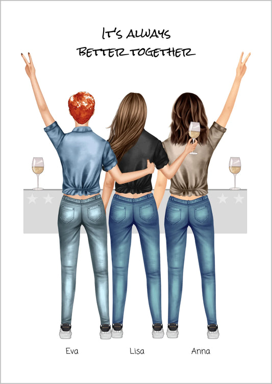 3 Beste Freundinnen Poster personalisiertes Geschenk mit Spruch -  Geburtstagsgeschenk Freundin Bild - Ostergeschenk
