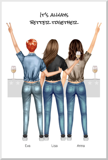 3 Beste Freundinnen Poster personalisiertes Geschenk mit Spruch -  Geburtstagsgeschenk Freundin Bild - Ostergeschenk