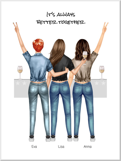 3 Beste Freundinnen Poster personalisiertes Geschenk mit Spruch -  Geburtstagsgeschenk Freundin Bild - Ostergeschenk