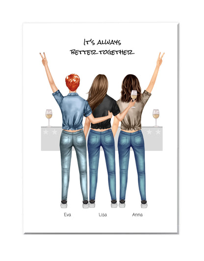 3 Beste Freundinnen Poster personalisiertes Geschenk mit Spruch -  Geburtstagsgeschenk Freundin Bild - Ostergeschenk