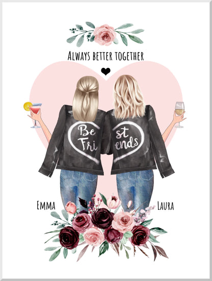 2 Beste Freundinnen Bild Poster Geburtstag Geschenk Schwester personalisiert