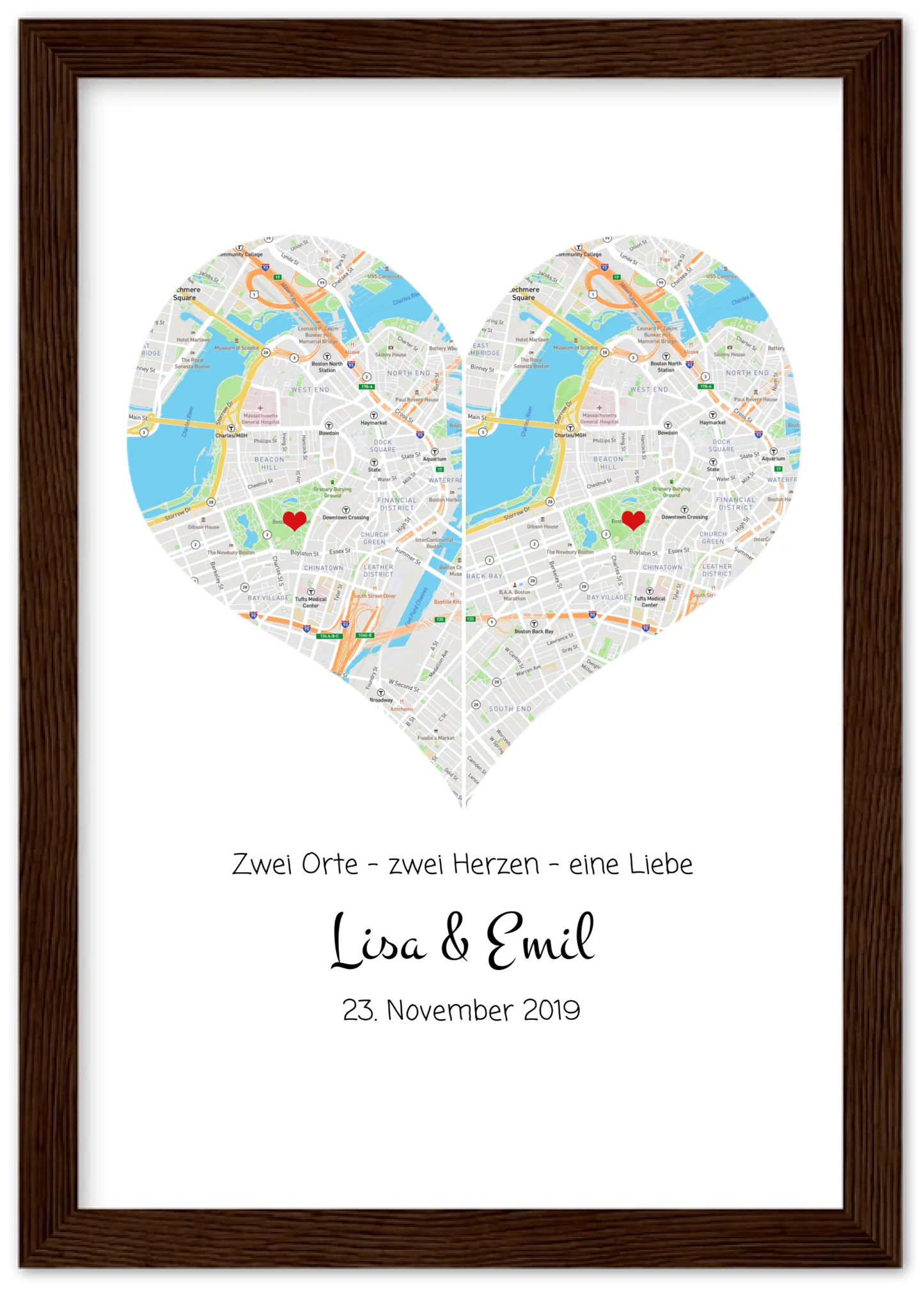 Wo alles begann Poster | Personalisierte Stadtkarte mit Herz - 2 Orte, ein Herz -Kennenlernorte - Städtekarte - Hochzeitsgeschenk-Hochzeitstag Geschenk- Glückwünsche-Hochzeitswünsche