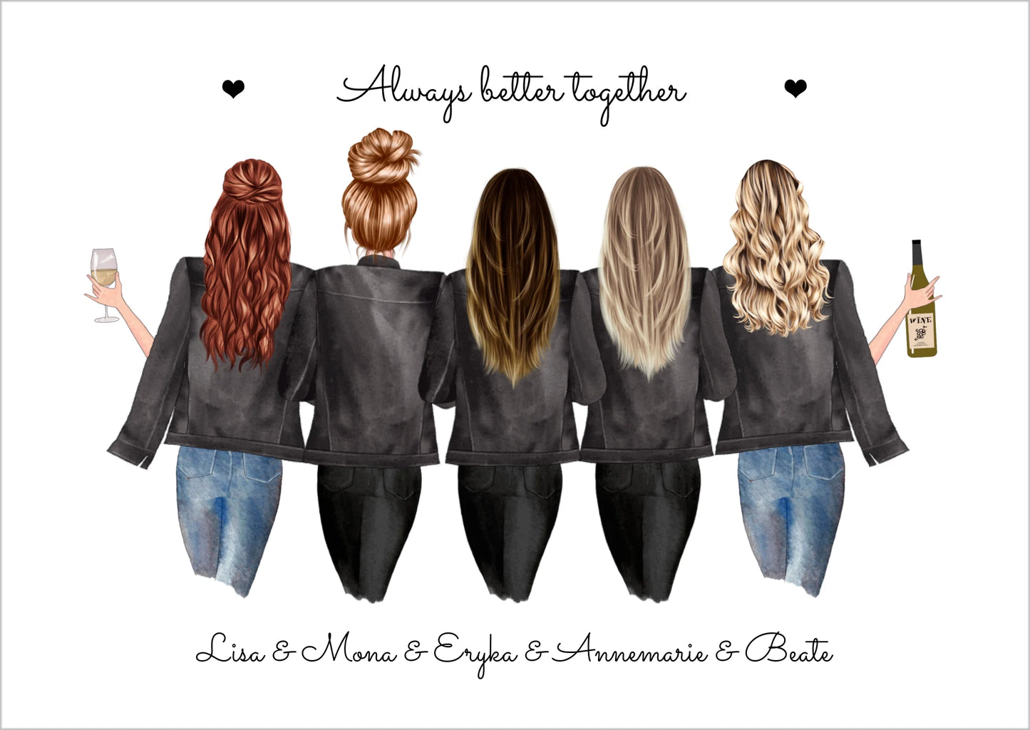 5 beste Freundinnen personalisiertes Geschenk Poster mit Spruch - Freundinnen Bild Geschenkidee zum Geburtstag
