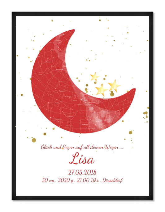 Geburtsgeschenk & Taufgeschenk Geburtsanzeige |  Sternenhimmel Poster Sternkarte Design | Babygeschenk zur Geburt, zur Taufe | Mädchen