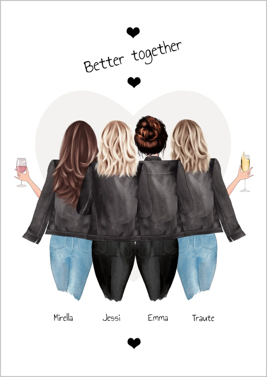 4 Freundinnen Bild | Poster Freundin Geschenk Geburtstagsgeschenk | Geburtstag beste Freundin, Schwester, Mama, Kollegin