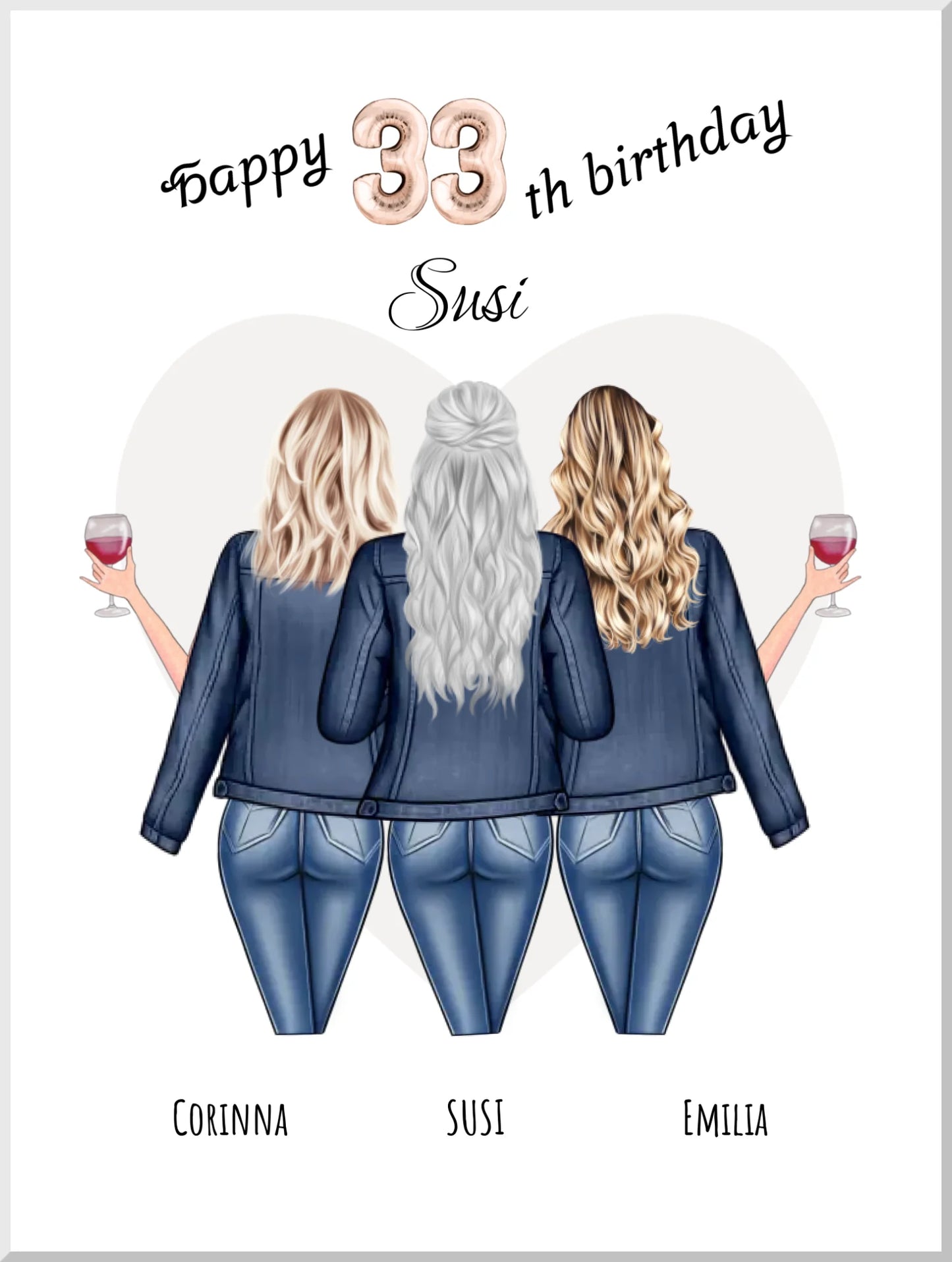 Personalisiertes Geschenk Poster 3 Beste Freundinnen Bild Geburtstagsgeschenk - 33. Geburtstag Freundin Bild