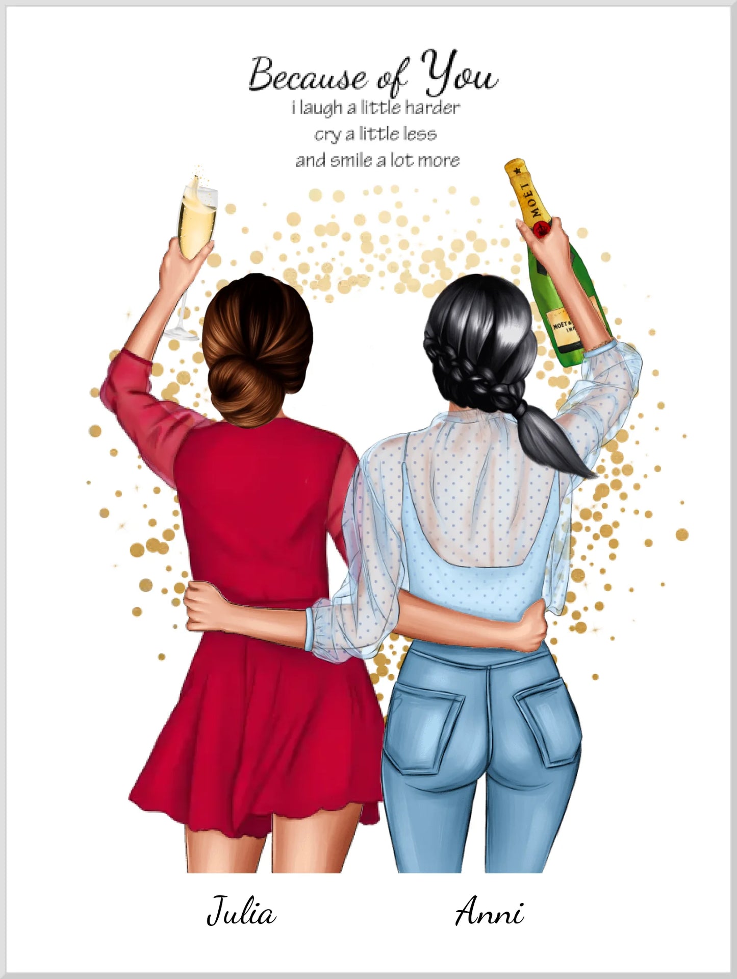 2 Freundinnen Bild | Poster Freundin Geschenk personalisiertes Geburtstagsgeschenk | Geburtstag Schwester, Mama, Kollegin