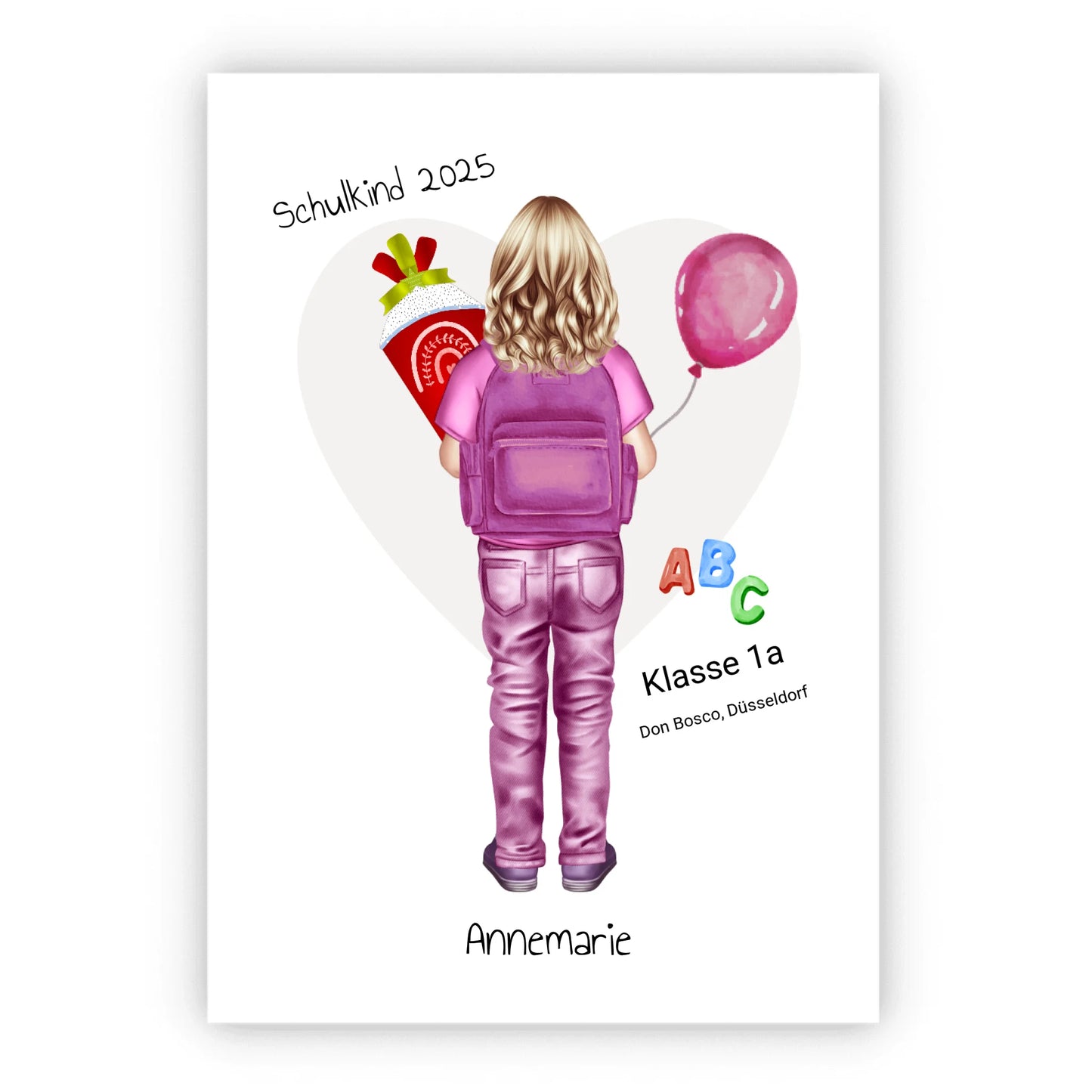 Erster Schultag 2025 - personalisiertes Poster Geschenk Mädchen zur Einschulung