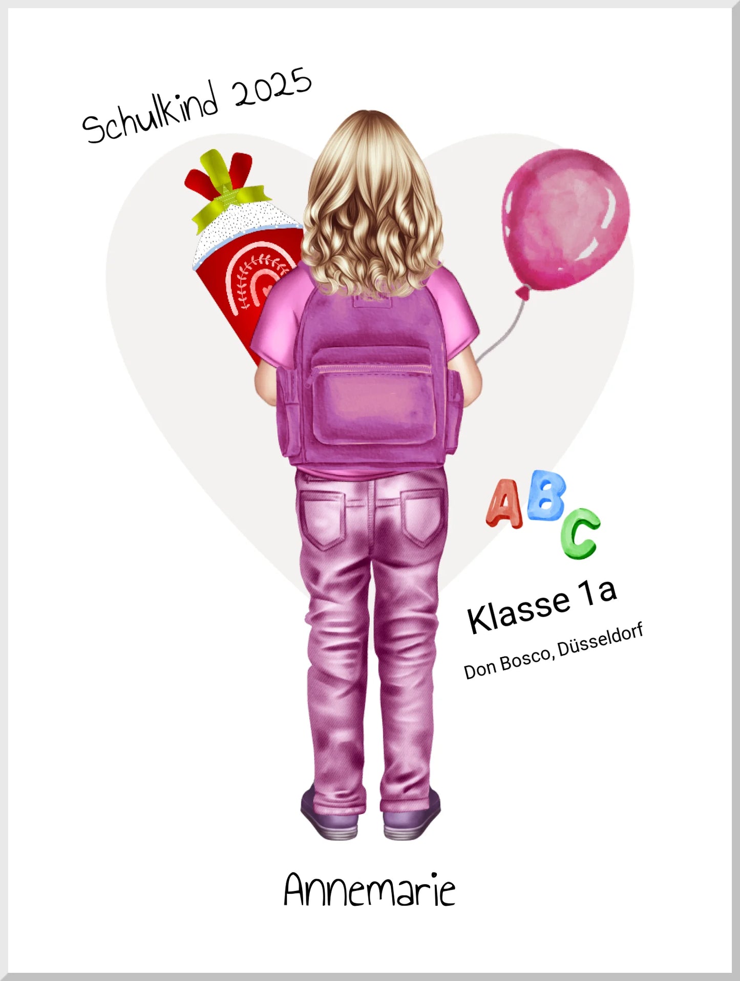 Erster Schultag 2025 - personalisiertes Poster Geschenk Mädchen zur Einschulung
