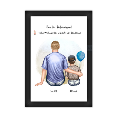 Geschenk Patenonkel mit Patenkind Junge / Mächen Poster, Leinwandbild - Weihnachtsgeschenk Geburtstagsgeschenk