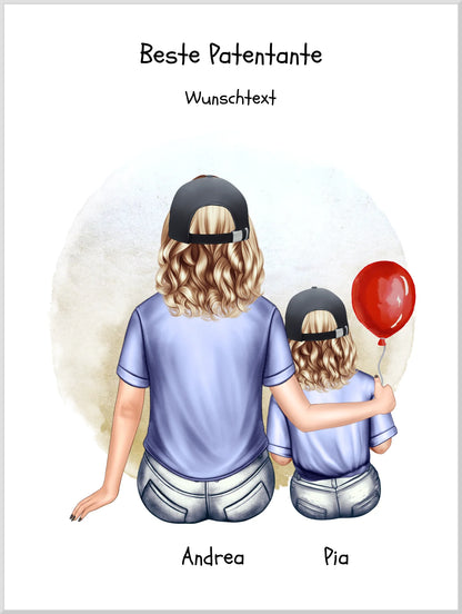 Geschenk Patentante mit Patenkind Mädchen Poster, Leinwandbild - Weihnachtsgeschenk Geburtstagsgeschenk