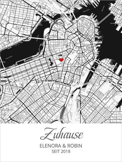 Personalisiertes Koordinaten Bild Zuhause | Stadtkarte Poster Einzugsgeschenk Wohnung Haus