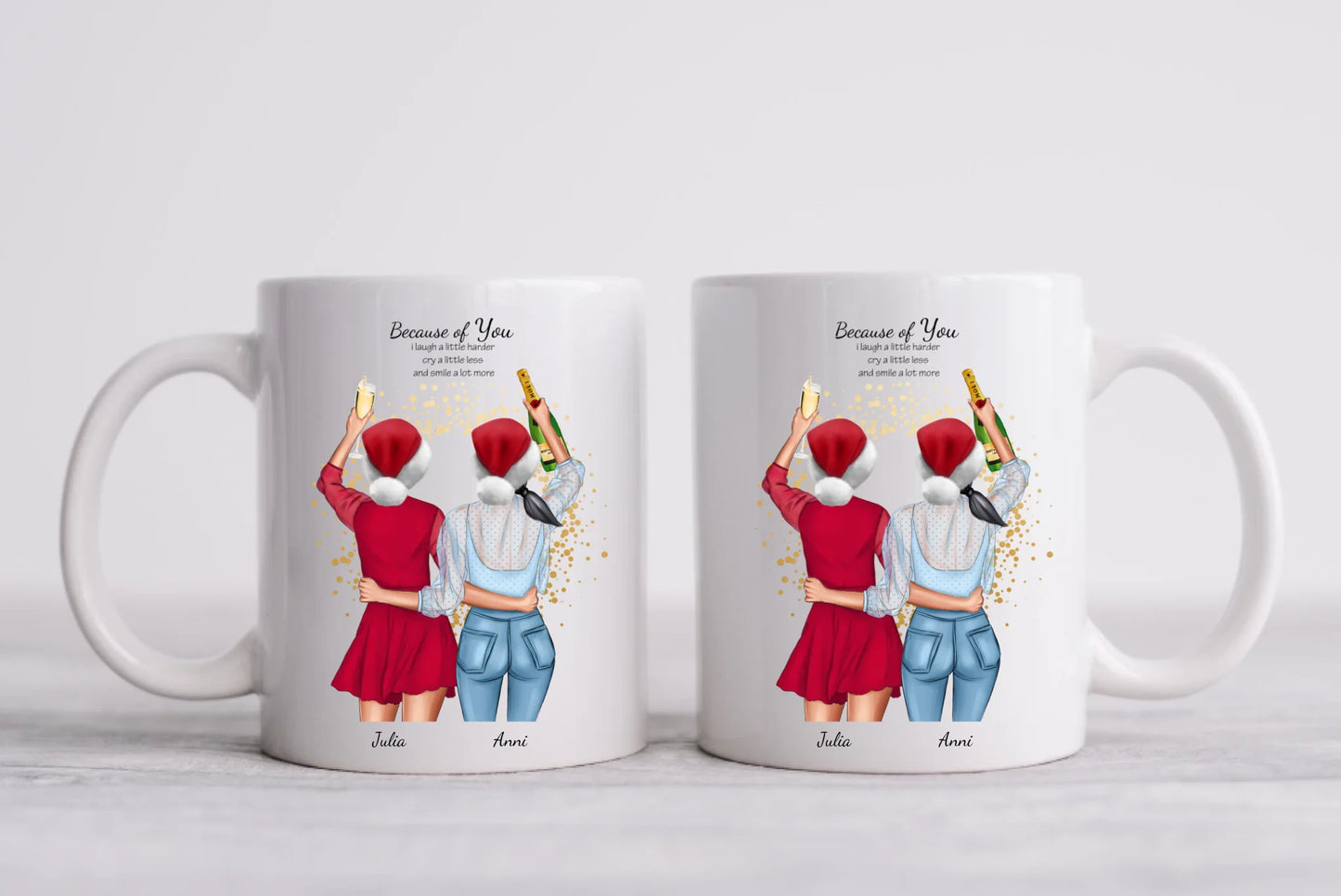 Weihnachtsgeschenk Freundin, Kaffeebecher für 2 beste Freundinnen, personalisierte Tasse Geschenk