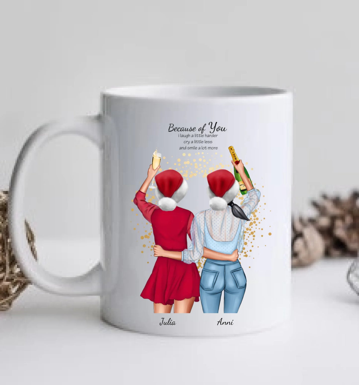 Weihnachtsgeschenk Freundin, Kaffeebecher für 2 beste Freundinnen, personalisierte Tasse Geschenk