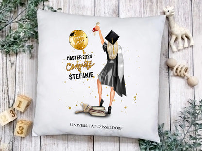 Personalisiertes Kissen Geschenk Studienabschluss, Schulabschluss  zum Doktor, Master, Bachelor & Abitur, Absolventin