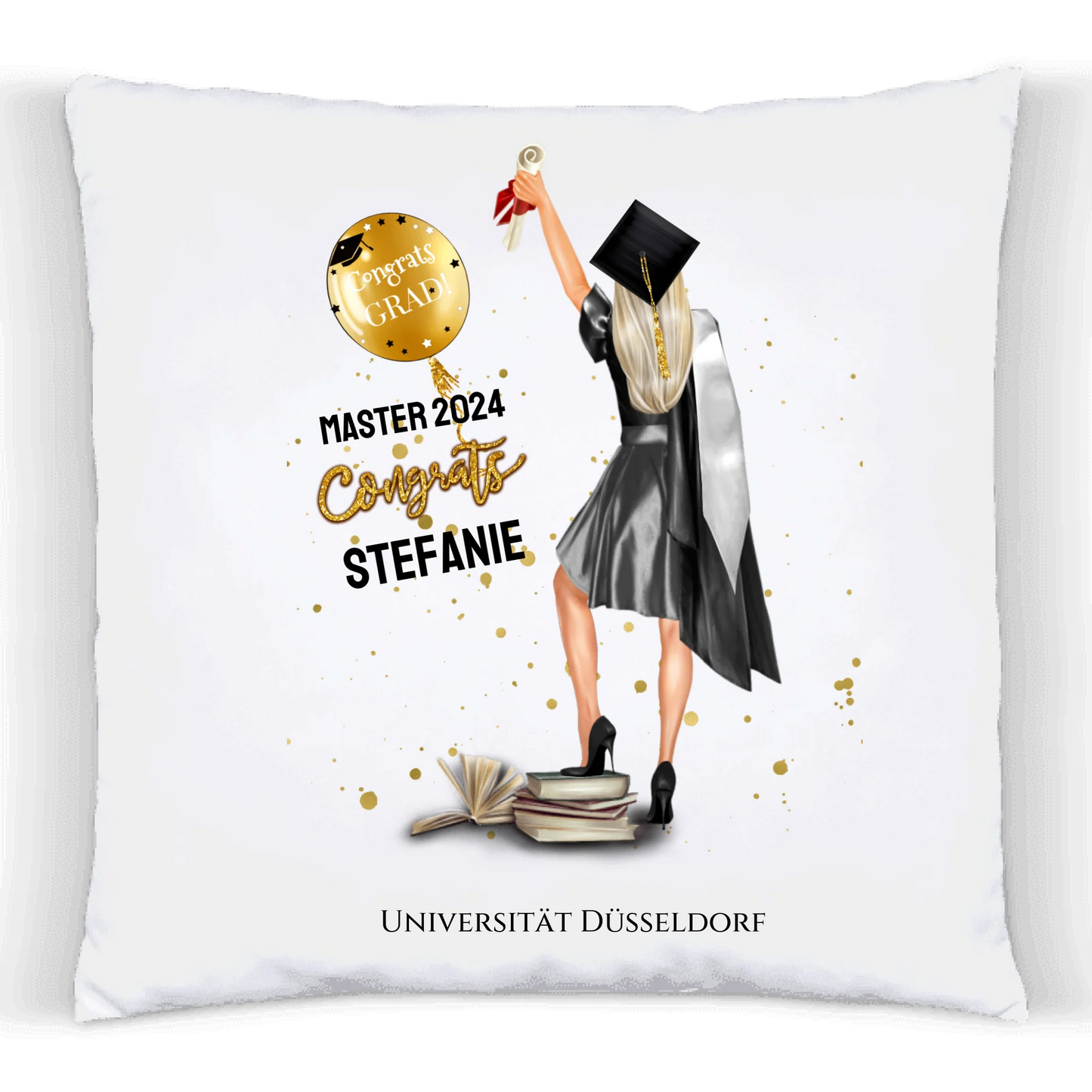 Personalisiertes Kissen Geschenk Studienabschluss, Schulabschluss  zum Doktor, Master, Bachelor & Abitur, Absolventin