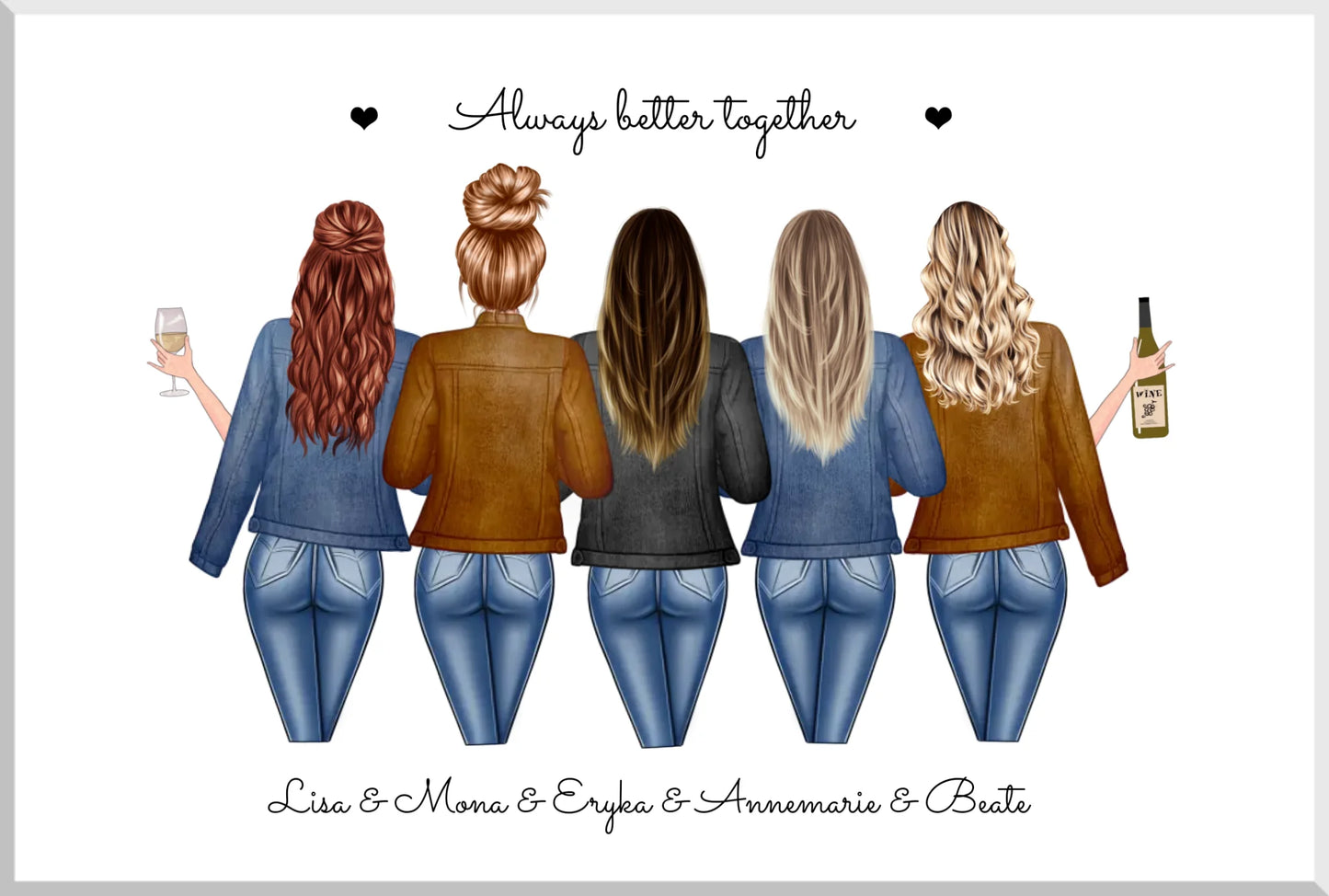 5 beste Freundinnen Poster personalisiertes Geschenk mit Spruch - Freundinnen Bild Geschenkidee Geburtstag, Weihnachtsgeschenk