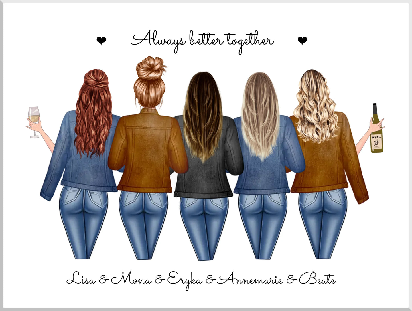 5 beste Freundinnen Poster personalisiertes Geschenk mit Spruch - Freundinnen Bild Geschenkidee Geburtstag, Weihnachtsgeschenk