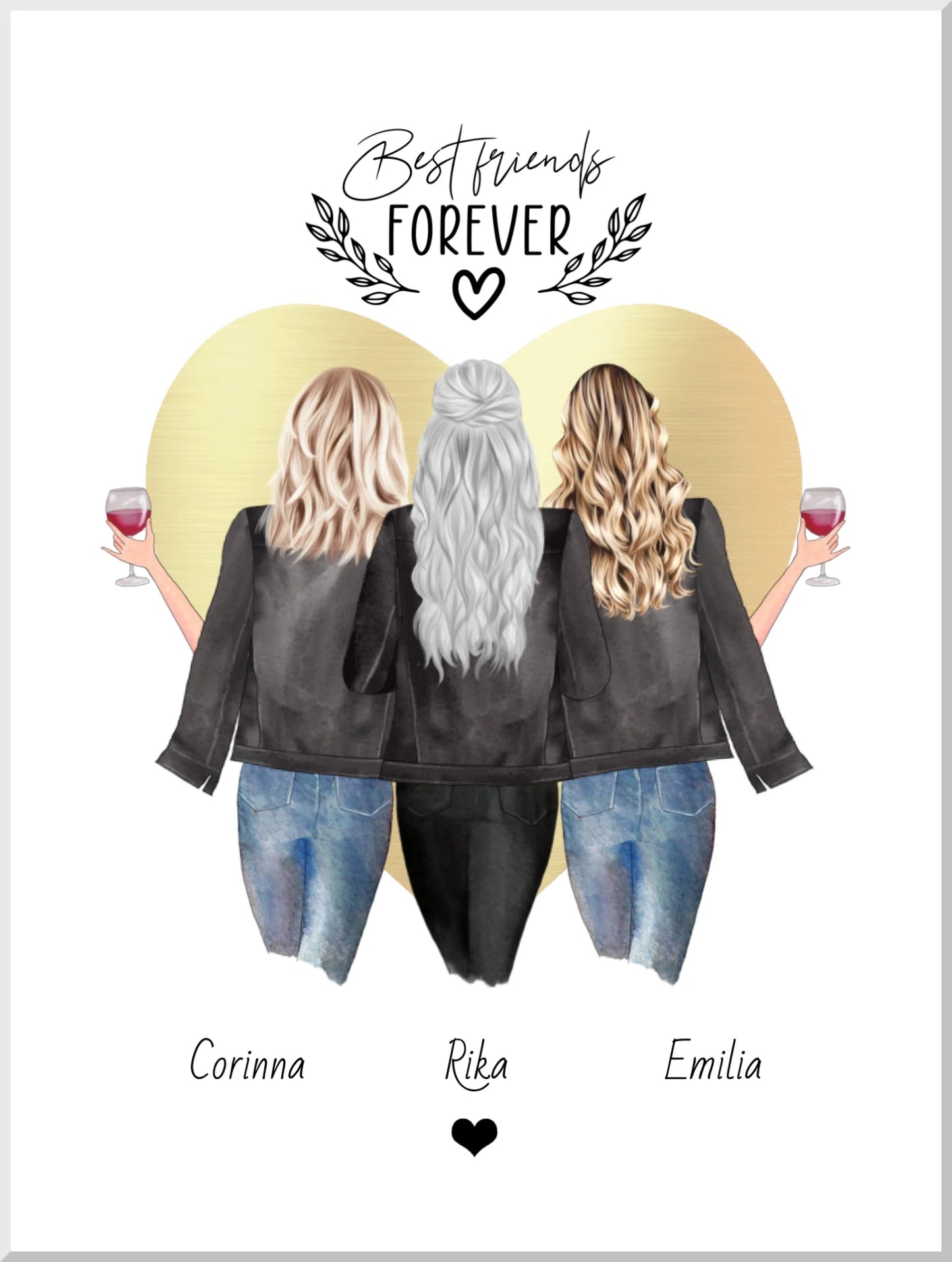 3 beste Freundinnen Poster personalisiertes Geschenk mit Spruch - True Friends are never apart - Freundin Bild Geschenkidee -Geburtstagsgeschenk