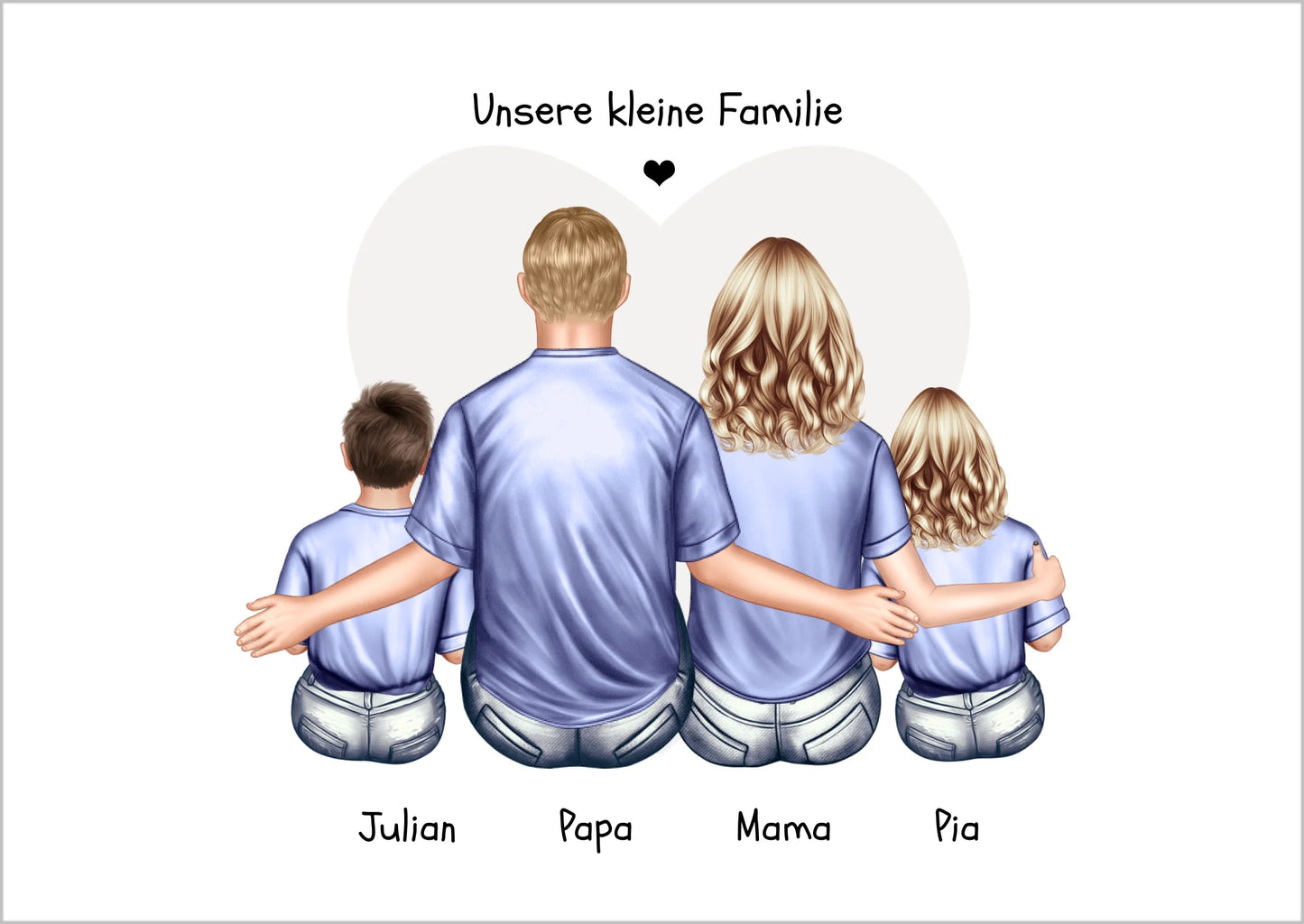 Personalisiertes Familienbild mit 2 Kindern- Geschenk Papa -Geschenk Mama -  Vatertagsgeschenk Geburtstagsgeschenk