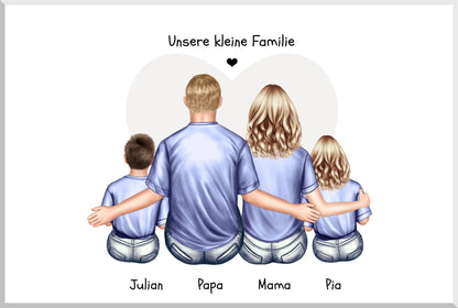Personalisiertes Familienbild mit 2 Kindern- Geschenk Papa -Geschenk Mama -  Vatertagsgeschenk Geburtstagsgeschenk