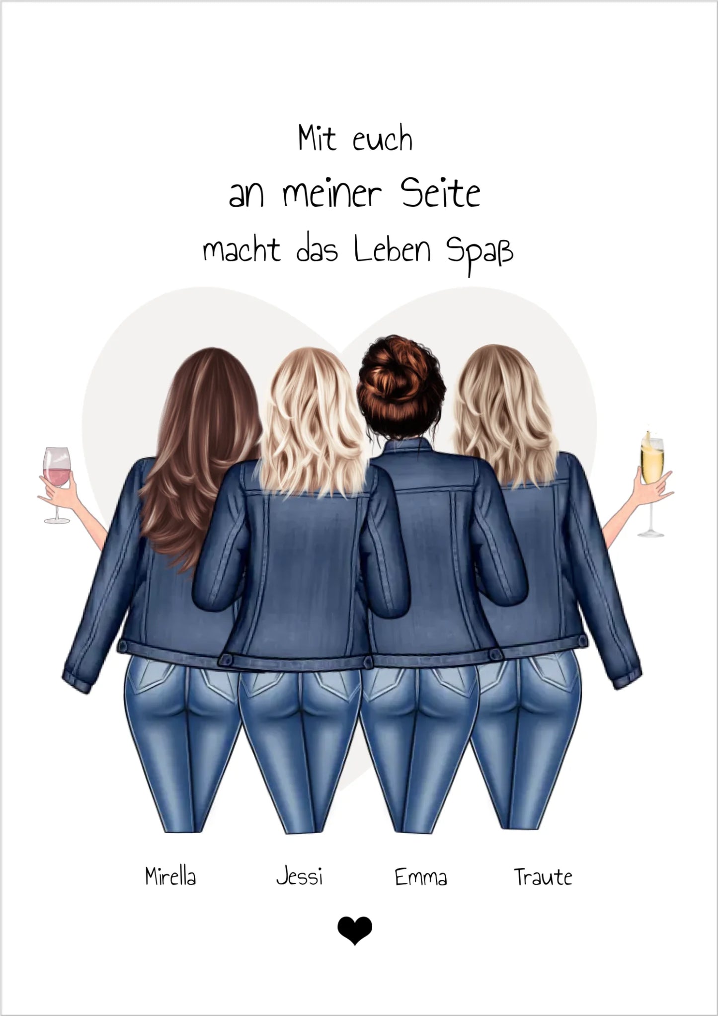 4 beste Freundinnen Poster - Personalisiertes beste Freundin Bild Geschenk - Geburtstagsgeschenk & Weihnachtsgeschenk