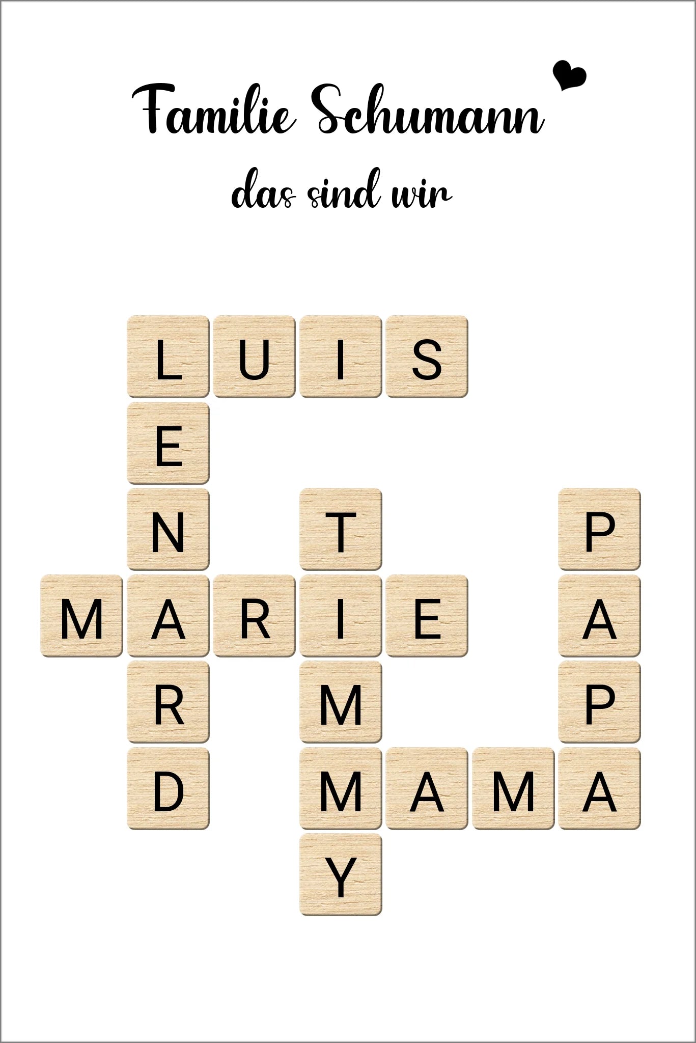 Weihnachtsgeschenk Familie  - Personalisiertes Scrabble Bild Geschenk, Familienbild mit Familiennamen, Geburtstagsgeschenk