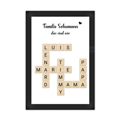 Weihnachtsgeschenk Familie  - Personalisiertes Scrabble Bild Geschenk, Familienbild mit Familiennamen, Geburtstagsgeschenk