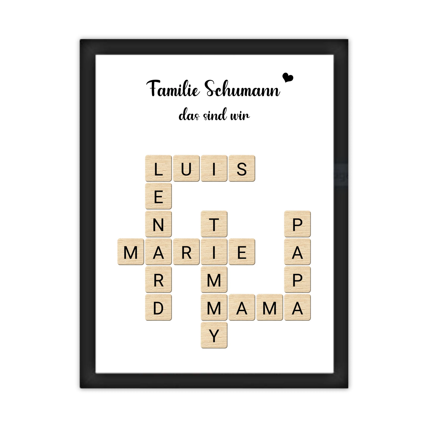 Weihnachtsgeschenk Familie  - Personalisiertes Scrabble Bild Geschenk, Familienbild mit Familiennamen, Geburtstagsgeschenk