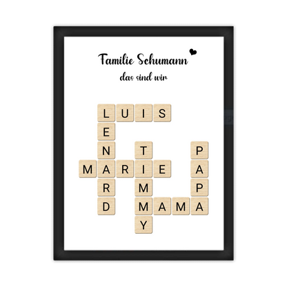 Weihnachtsgeschenk Familie  - Personalisiertes Scrabble Bild Geschenk, Familienbild mit Familiennamen, Geburtstagsgeschenk