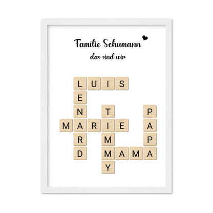 Weihnachtsgeschenk Familie  - Personalisiertes Scrabble Bild Geschenk, Familienbild mit Familiennamen, Geburtstagsgeschenk