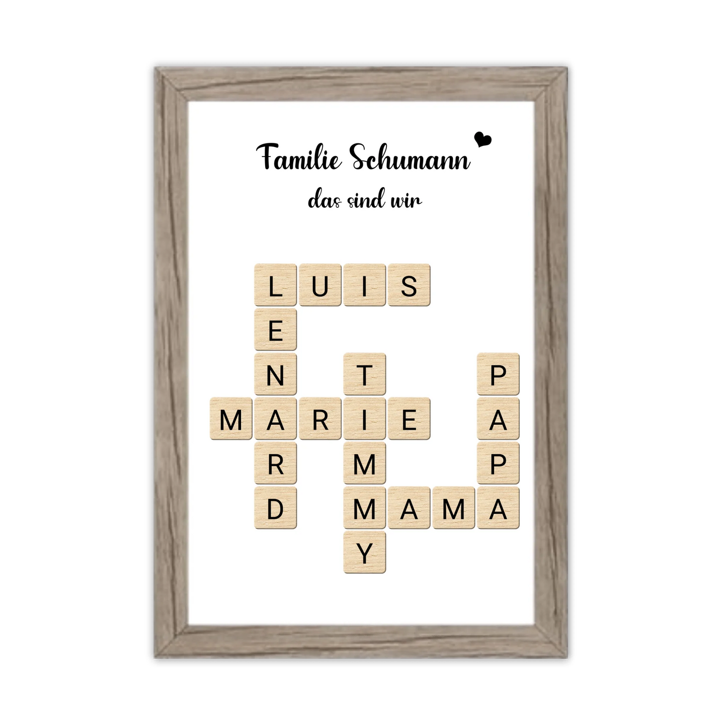 Weihnachtsgeschenk Familie  - Personalisiertes Scrabble Bild Geschenk, Familienbild mit Familiennamen, Geburtstagsgeschenk