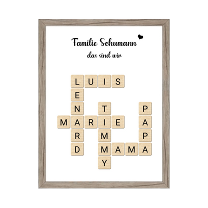 Weihnachtsgeschenk Familie  - Personalisiertes Scrabble Bild Geschenk, Familienbild mit Familiennamen, Geburtstagsgeschenk