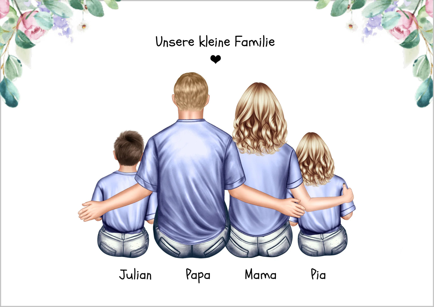 Geschenk Familie Familienposter, Familienbild mit 2 + 3 Kindern + Baby - Geschenk Papa, Mama zum Vatertag, Muttertag, Vatertagsgeschenk Geburtstagsgeschenk, Weihnachtsgeschenk