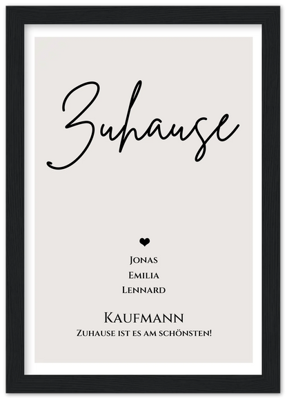 "ZUHAUSE" Poster personalisiert | Familien Bild Geschenk  mit Namen und Datum