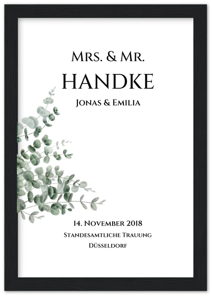 Personalisiertes Hochzeitsposter "Just Married" |  "Mr. & Mrs." Hochzeitsgeschenk mit Namen und Datum