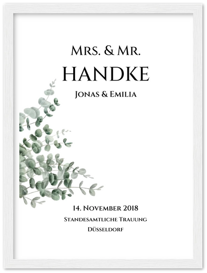 Personalisiertes Hochzeitsposter "Just Married" |  "Mr. & Mrs." Hochzeitsgeschenk mit Namen und Datum