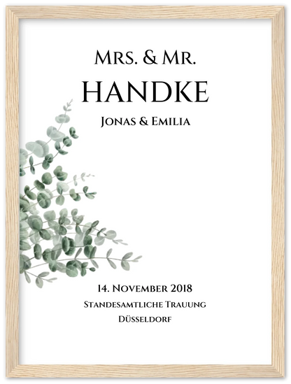 Personalisiertes Hochzeitsposter "Just Married" |  "Mr. & Mrs." Hochzeitsgeschenk mit Namen und Datum