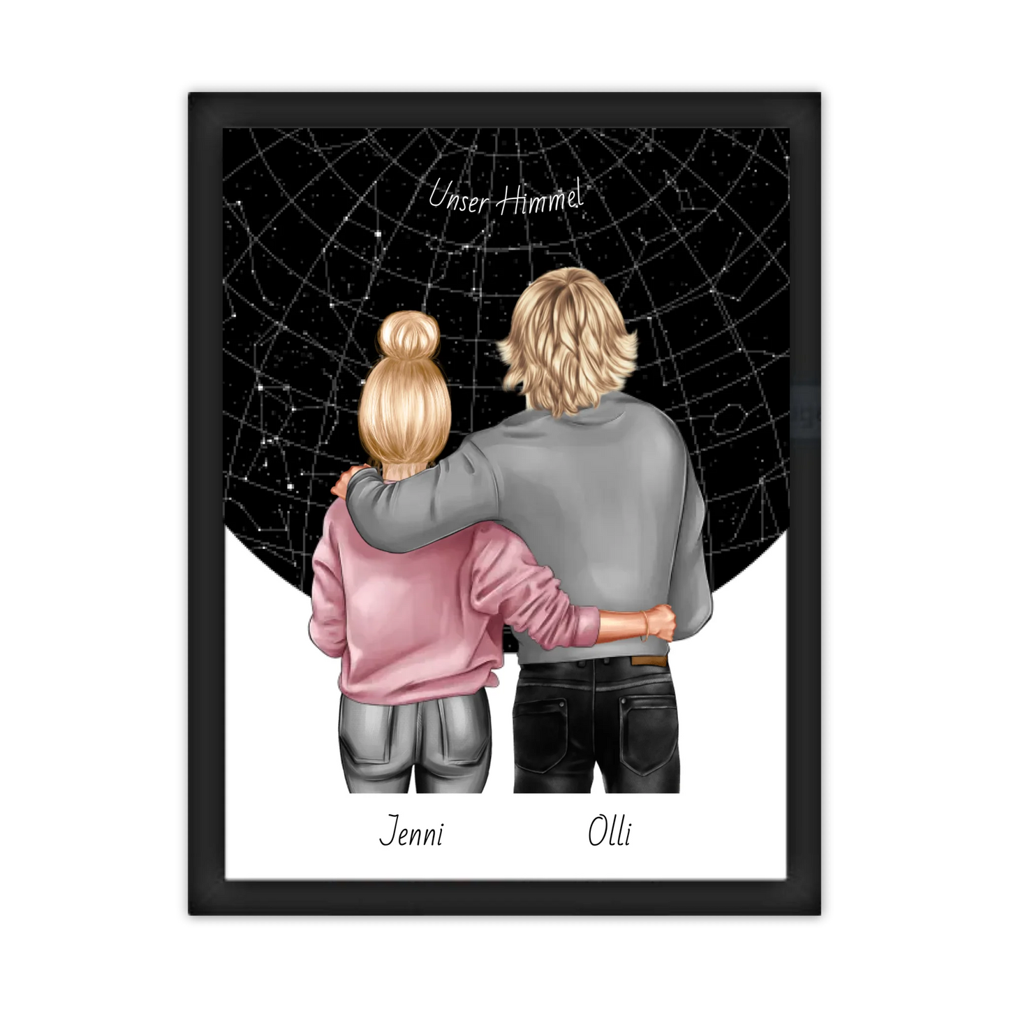 Personalisiertes Poster Geschenk Freundin / Freund - Paar Bild mit Stadtkarte / Sternenkarte - Geburtstagsgeschenk, Weihnachtsgeschenk