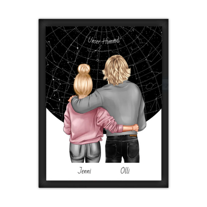 Personalisiertes Poster Geschenk Freundin / Freund - Paar Bild mit Stadtkarte / Sternenkarte - Geburtstagsgeschenk, Weihnachtsgeschenk