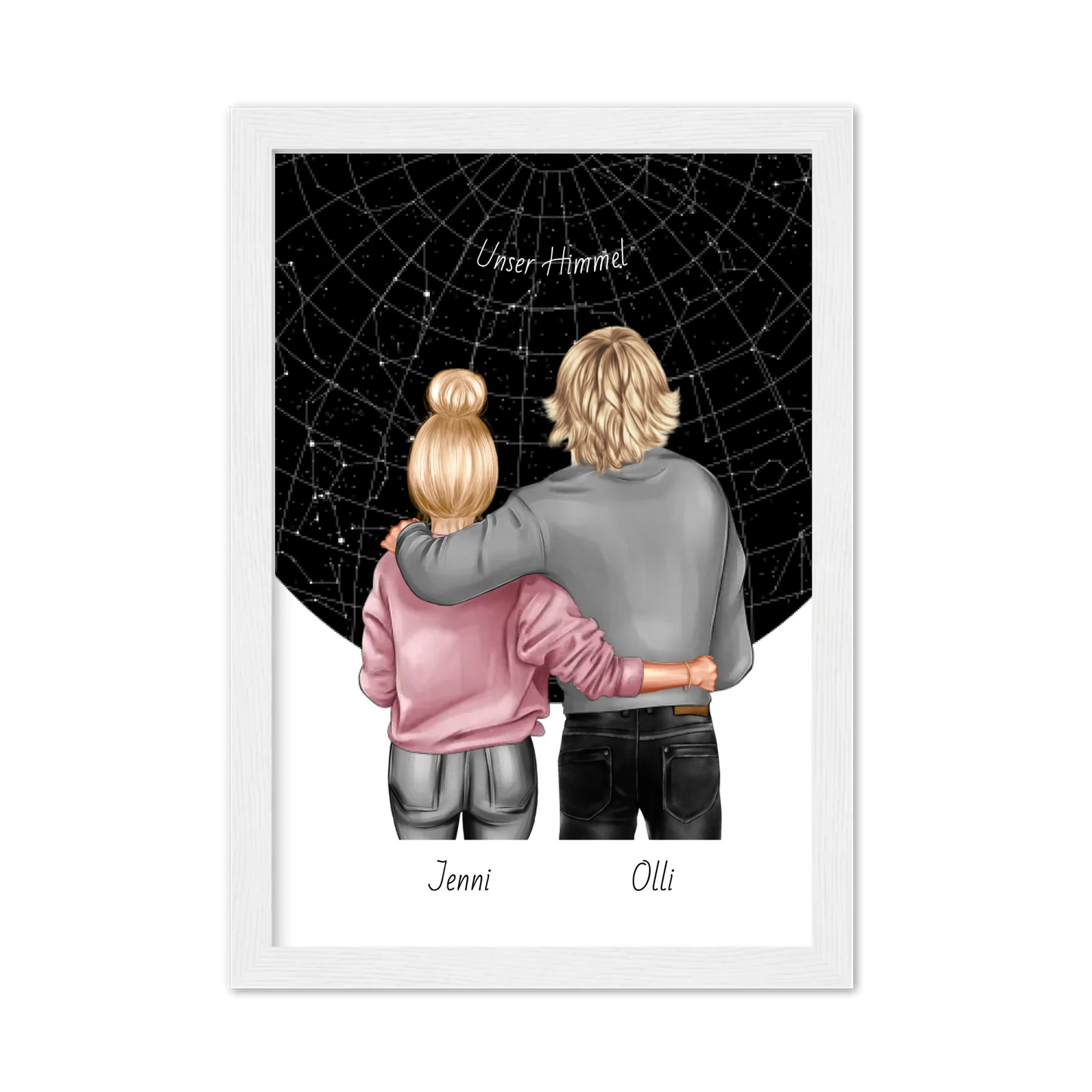 Personalisiertes Poster Geschenk Freundin / Freund - Paar Bild mit Stadtkarte / Sternenkarte - Geburtstagsgeschenk, Weihnachtsgeschenk