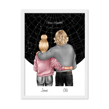 Personalisiertes Poster Geschenk Freundin / Freund - Paar Bild mit Stadtkarte / Sternenkarte - Geburtstagsgeschenk, Weihnachtsgeschenk