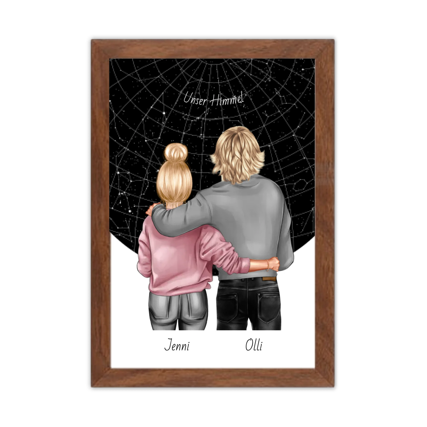 Personalisiertes Poster Geschenk Freundin / Freund - Paar Bild mit Stadtkarte / Sternenkarte - Geburtstagsgeschenk, Weihnachtsgeschenk