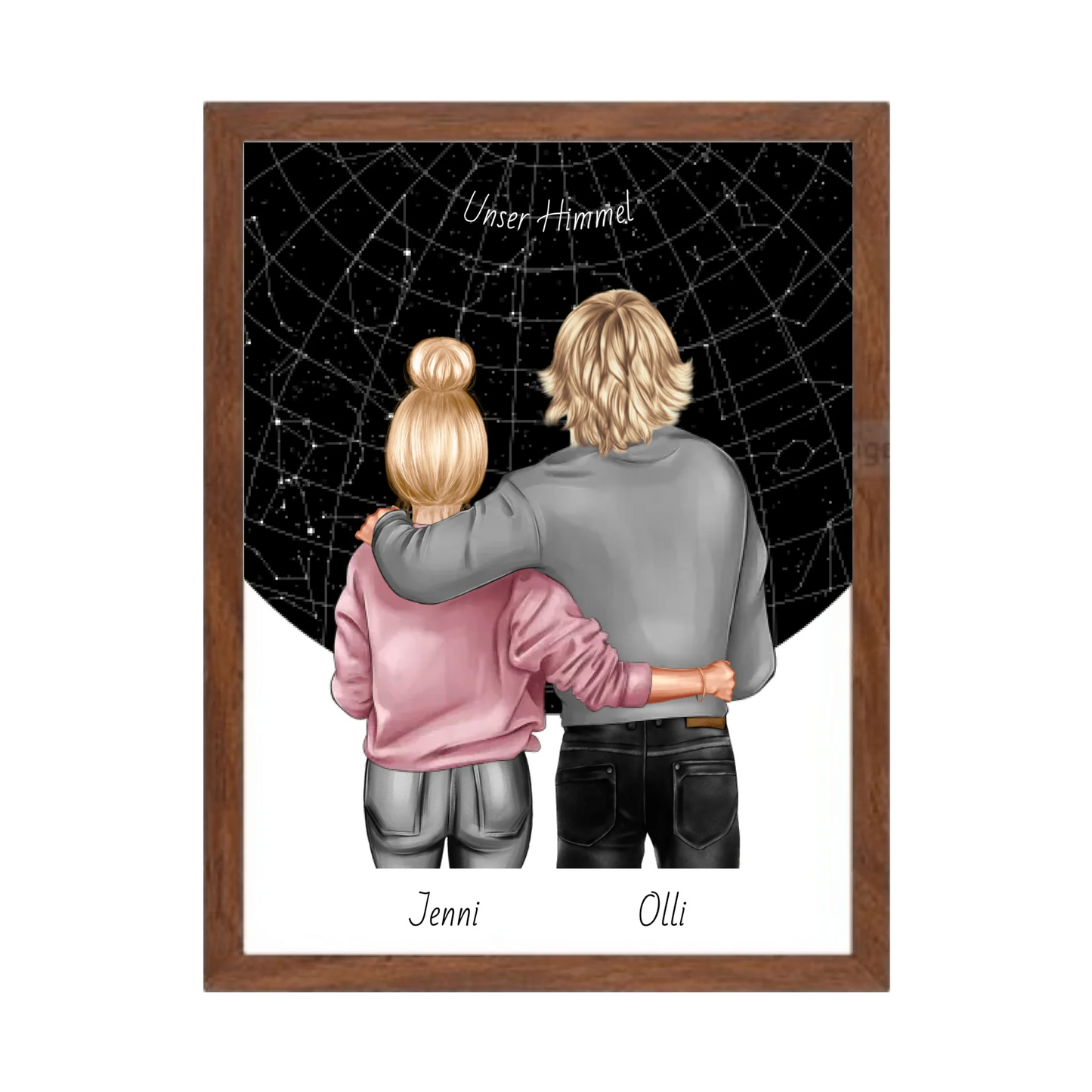 Personalisiertes Poster Geschenk Freundin / Freund - Paar Bild mit Stadtkarte / Sternenkarte - Geburtstagsgeschenk, Weihnachtsgeschenk