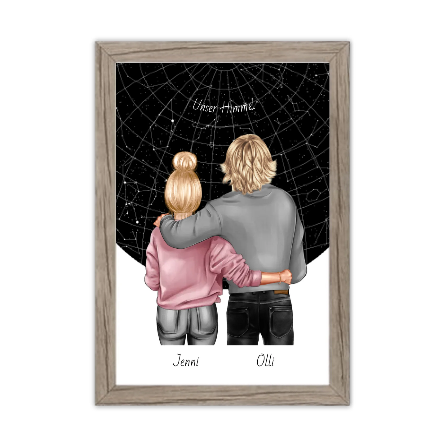 Personalisiertes Poster Geschenk Freundin / Freund - Paar Bild mit Stadtkarte / Sternenkarte - Geburtstagsgeschenk, Weihnachtsgeschenk