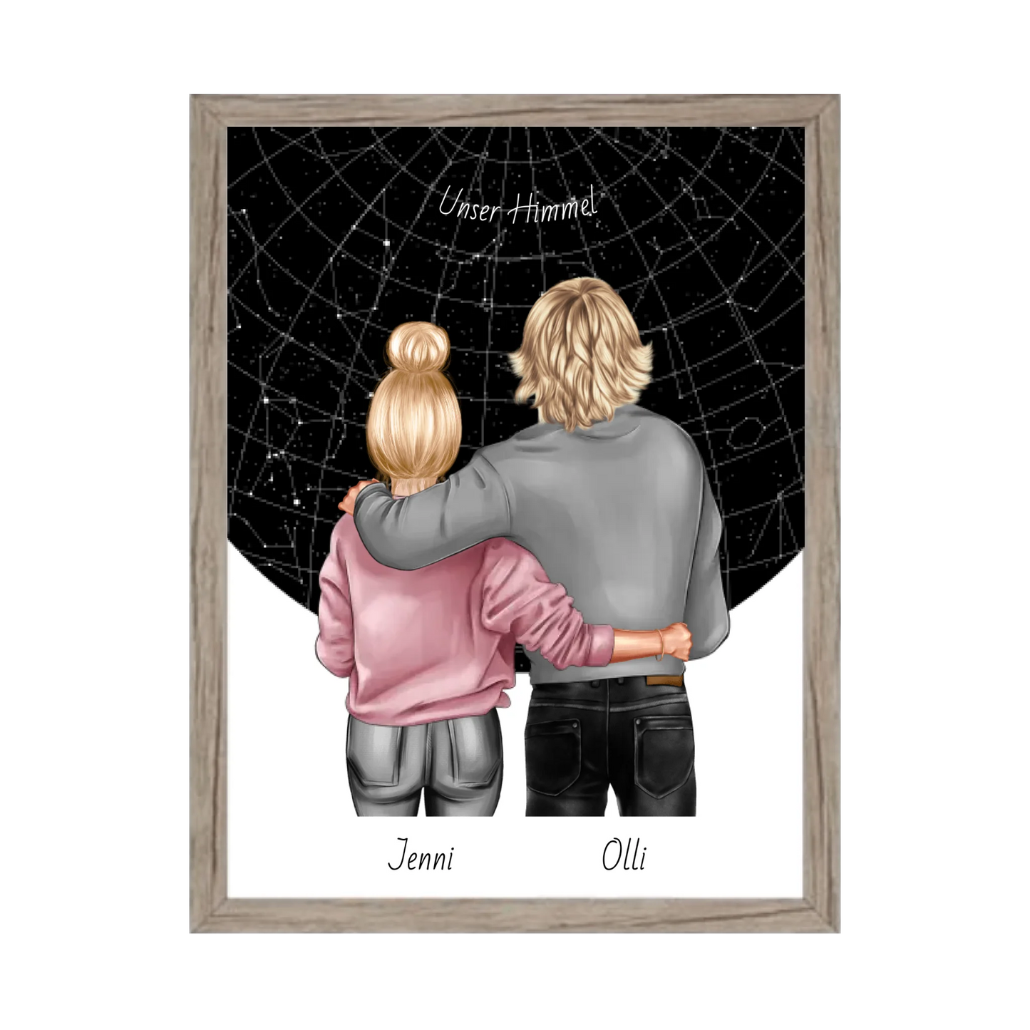 Personalisiertes Poster Geschenk Freundin / Freund - Paar Bild mit Stadtkarte / Sternenkarte - Geburtstagsgeschenk, Weihnachtsgeschenk