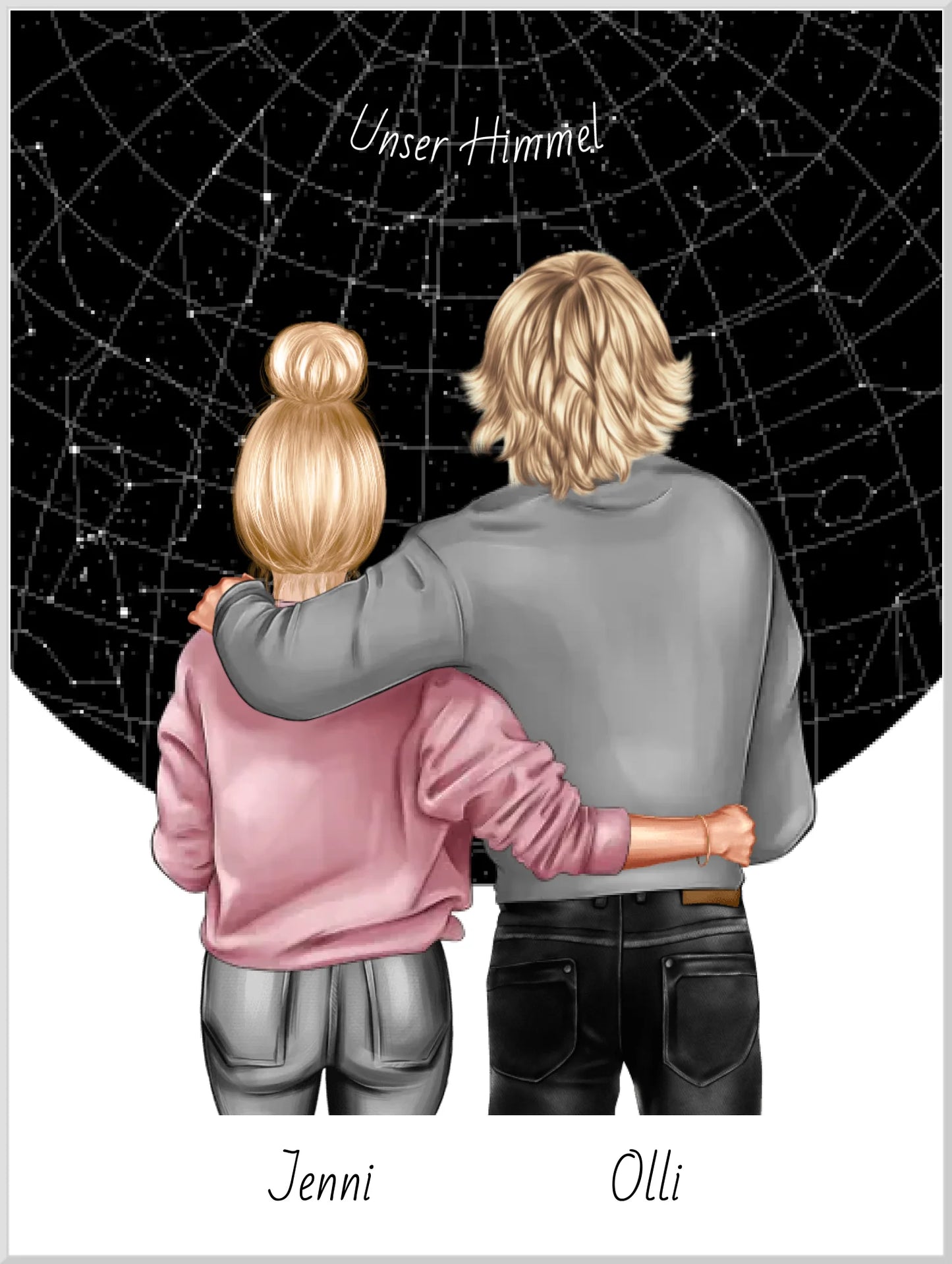Personalisiertes Poster Geschenk Freundin / Freund - Paar Bild mit Stadtkarte / Sternenkarte - Geburtstagsgeschenk, Weihnachtsgeschenk