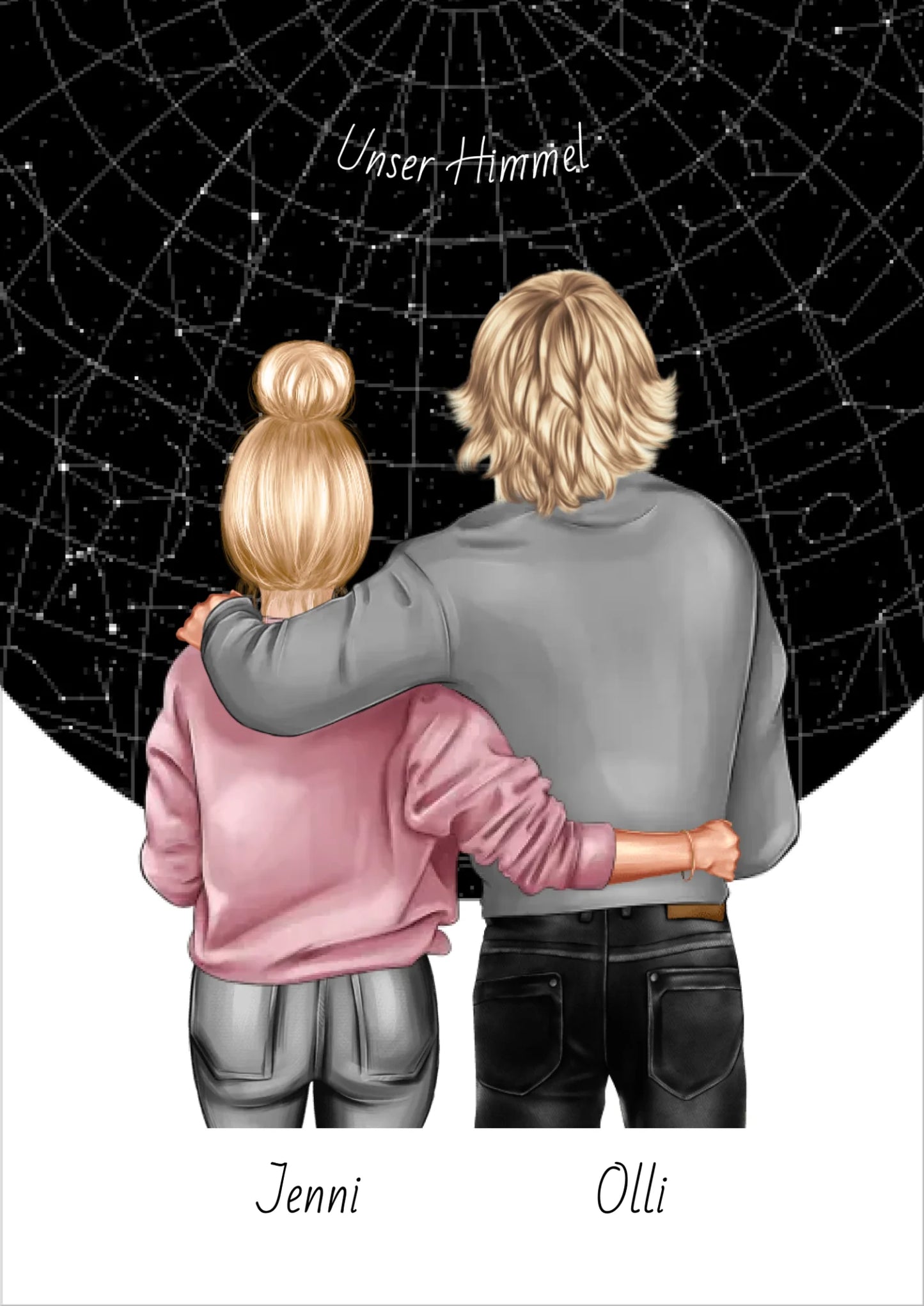 Personalisiertes Poster Geschenk Freundin / Freund - Paar Bild mit Stadtkarte / Sternenkarte - Geburtstagsgeschenk, Weihnachtsgeschenk