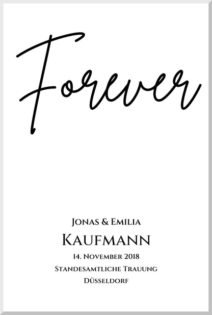 Personalisiertes Hochzeitsposter "Forever" |  Hochzeitsgeschenk Bild mit Namen und Datum