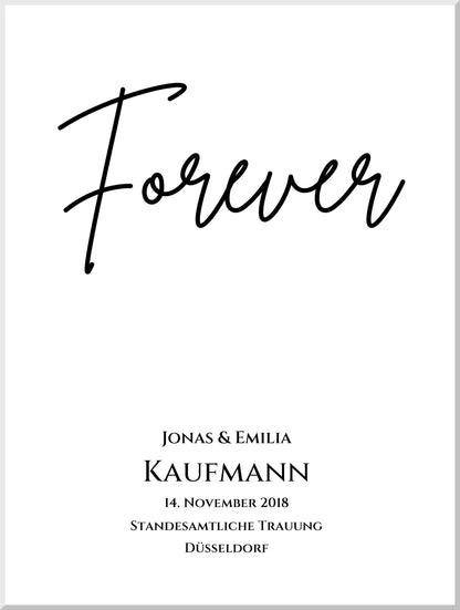 Personalisiertes Hochzeitsposter "Forever" |  Hochzeitsgeschenk Bild mit Namen und Datum
